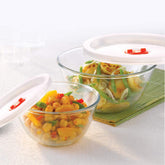 Borosil Basic 500 ML + 1300 ML Mixing Bowl Set with Plastic Lid | Transparent | Set of 2 Pcs
