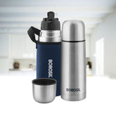 Borosil Stainless Steel Hydra Thermo Vacuum Insulated Flask | Silver & Blue | 1 Pc