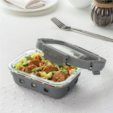 Borosil Klip n Store Plus Rectangular Glass Food Storage Container | Grey | 1 Pc