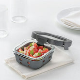 Borosil Klip n Store Plus Square Glass Container | Grey | 1 Pc