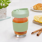 Borosil Glass 300 ML Travel Mug with Silicone Sleeve | Green | 1 Pc