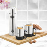 Cello Stainless Steel Classic Gift Set - 500 ML Flask + 200 ML Mug | Silver | Set of 3 Pcs