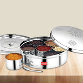 AVIAS Dome Stainless Steel Spice Box | 7 Compartments and 1 Spoon | Silver
