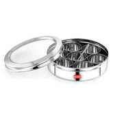 Avias Stainless Steel Elegant Spice Box with See-Through Lid | 7 Compartments and 1 Spoon | Silver