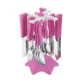 Ankur Swastic Cutlery Set | Stainless Steel & Plastic | Pink | Set of 24 Pcs