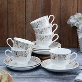 Clay Craft Ceramic New Georgian Wildflower Cup & Saucer Set | 180 ML | Set of 12 Pcs
