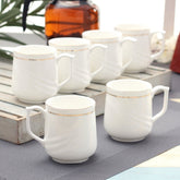 Clay Craft Ceramic New Lilly Gold Line 180 ML Coffee & Tea Mugs | White | Set of 6 Pcs