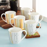 Clay Craft Ceramic Striped 180 ML Coffee & Tea Mug Set | Microwave Safe | Set of 6 Pcs