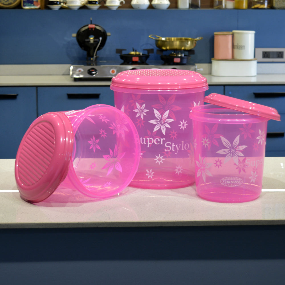 Asian Super Stylo Plastic Storage Container | Stackable | Multipurpose | Set of 3 Pcs