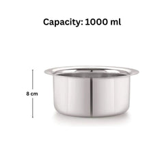 Bengani Stainless Steel Tope 1000 ML | 18 Gauge Heavy Duty Tapeli | Flat Bottom Pateli for Milk and Soups| Lifetime Guarantee