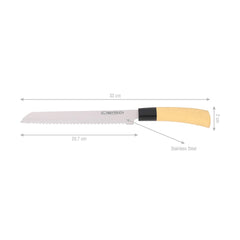 Classy Touch Stainless Steel Bread Knife with Wood Textured ABS Plastic Handle | Cream