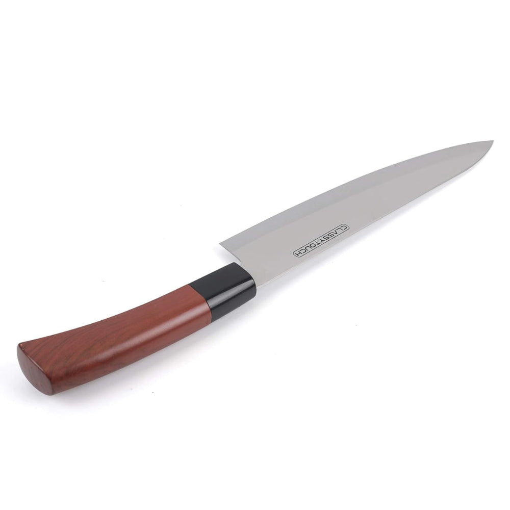 Classy Touch Stainless Steel Chef Knife with Wood Textured ABS Plastic Handle | Brown