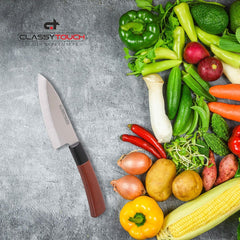 Classy Touch Stainless Steel Chef Knife with Wood Textured ABS Plastic Handle - CT1013 | Brown | 1 Pc