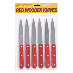 Classy Touch Premium Stainless Steel Knife Set with Wooden Handle | Red | Set of 6 Pcs