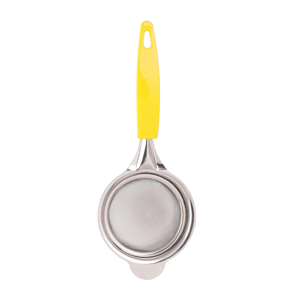 Classy Touch Fine Mesh Stainless Steel Tea Strainer with Non Slip Handle | Yellow & Silver