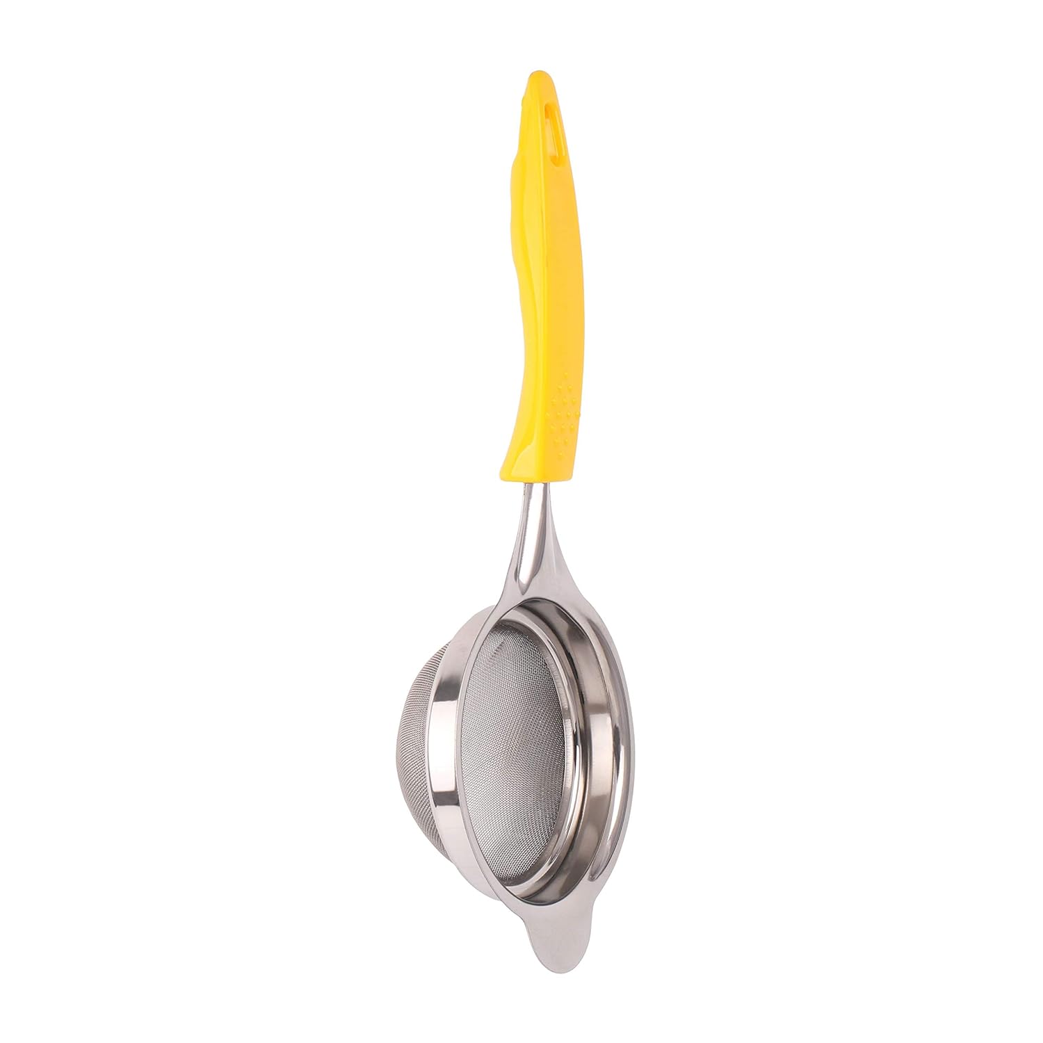 Classy Touch Fine Mesh Stainless Steel Tea Strainer with Non Slip Handle | Yellow & Silver