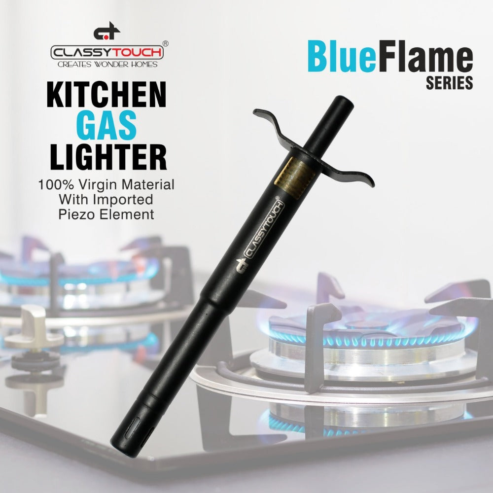 Classy Touch Blue Flame Slim Black Gas Lighter - CT - 1168 | Kitchen Stove Lighter | 1 Pc
