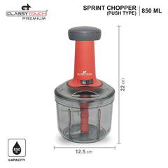 Classy Touch Manual Sprint 850 ML Hand-Press Food & Vegetable Chopper with Lock/Unlock System | Red & Black