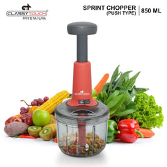 Classy Touch Manual Sprint 850 ML Hand-Press Food & Vegetable Chopper with Lock/Unlock System | Red & Black