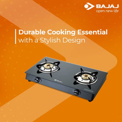 Bajaj GP6 2 Burner Glass Top Gas Stove - 2BRGP6 | Manual | Black