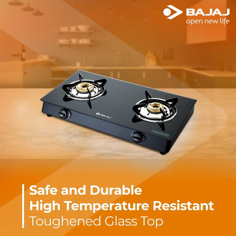 Bajaj GP6 2 Burner Glass Top Gas Stove - 2BRGP6 | Manual | Black