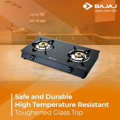 Bajaj GP6 2 Burner Glass Top Gas Stove - 2BRGP6 | Manual | Black