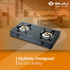 Bajaj GP6 2 Burner Glass Top Gas Stove - 2BRGP6 | Manual | Black