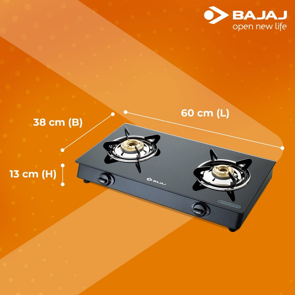 Bajaj GP6 2 Burner Glass Top Gas Stove - 2BRGP6 | Manual | Black