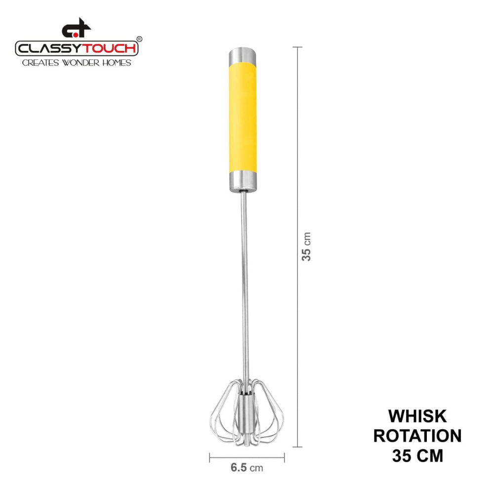 Classy Touch Stainless Steel Whisk Rotation | Egg Beater | Froth Whisker for Mixing | Silver & Yellow