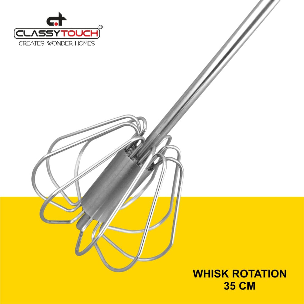 Classy Touch Stainless Steel Whisk Rotation | Egg Beater | Froth Whisker for Mixing | Silver & Yellow