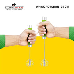 Classy Touch Stainless Steel Whisk Rotation | Egg Beater | Froth Whisker for Mixing | Silver & Yellow