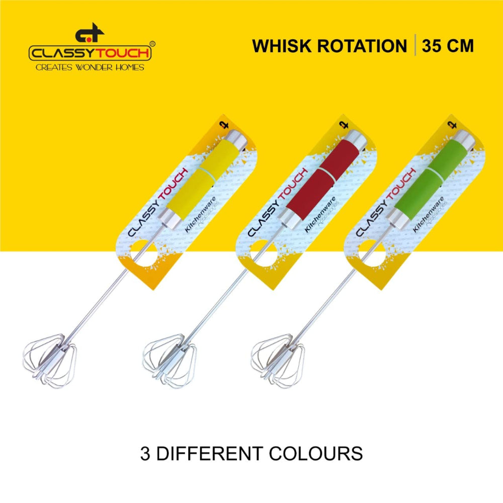 Classy Touch Stainless Steel Whisk Rotation | Egg Beater | Froth Whisker for Mixing | Silver & Yellow