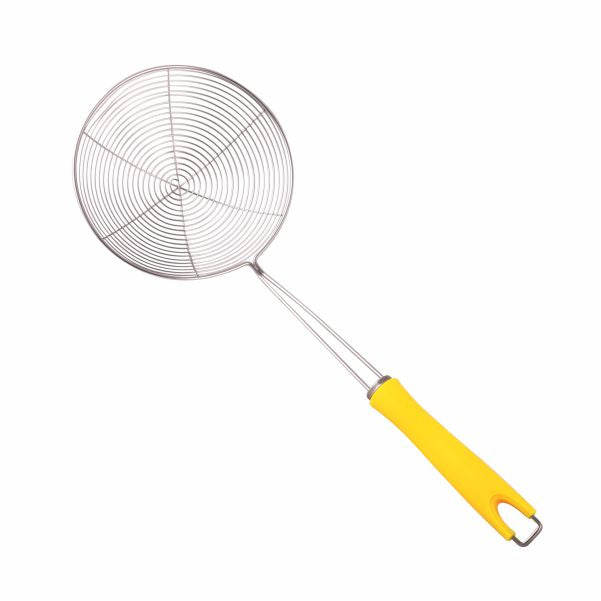 Classy Touch Stainless Steel Deep Fry Colander | Spider Net Strainer | Oil Fry Strainer | Silver & Yellow
