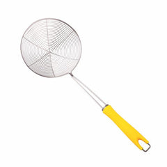 Classy Touch Stainless Steel Deep Fry Colander | Spider Net Strainer | Oil Fry Strainer | Silver & Yellow