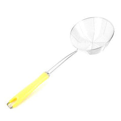 Classy Touch Stainless Steel Deep Fry Colander | Spider Net Strainer | Oil Fry Strainer | Silver & Yellow