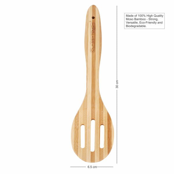 Classy Touch High Quality Premium Bamboo Standard Slotted Spatula