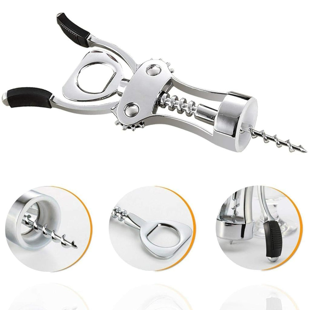 Classy Touch Wing Style Wine/Champagne Bottle Corkscrew Opener with Built In Bottle Opener | 1 Pc