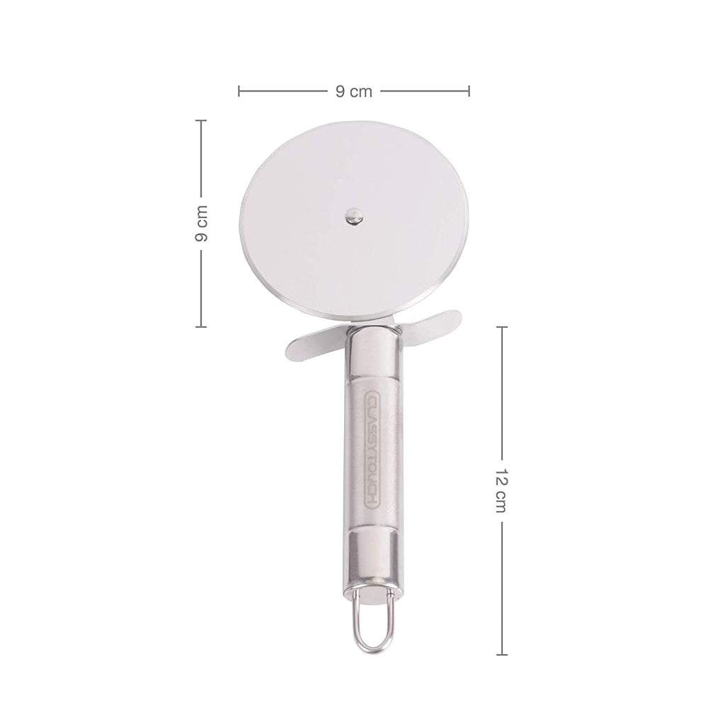 Classy Touch Stainless Steel Pizza Cutter | Wheel Slicer | Silver