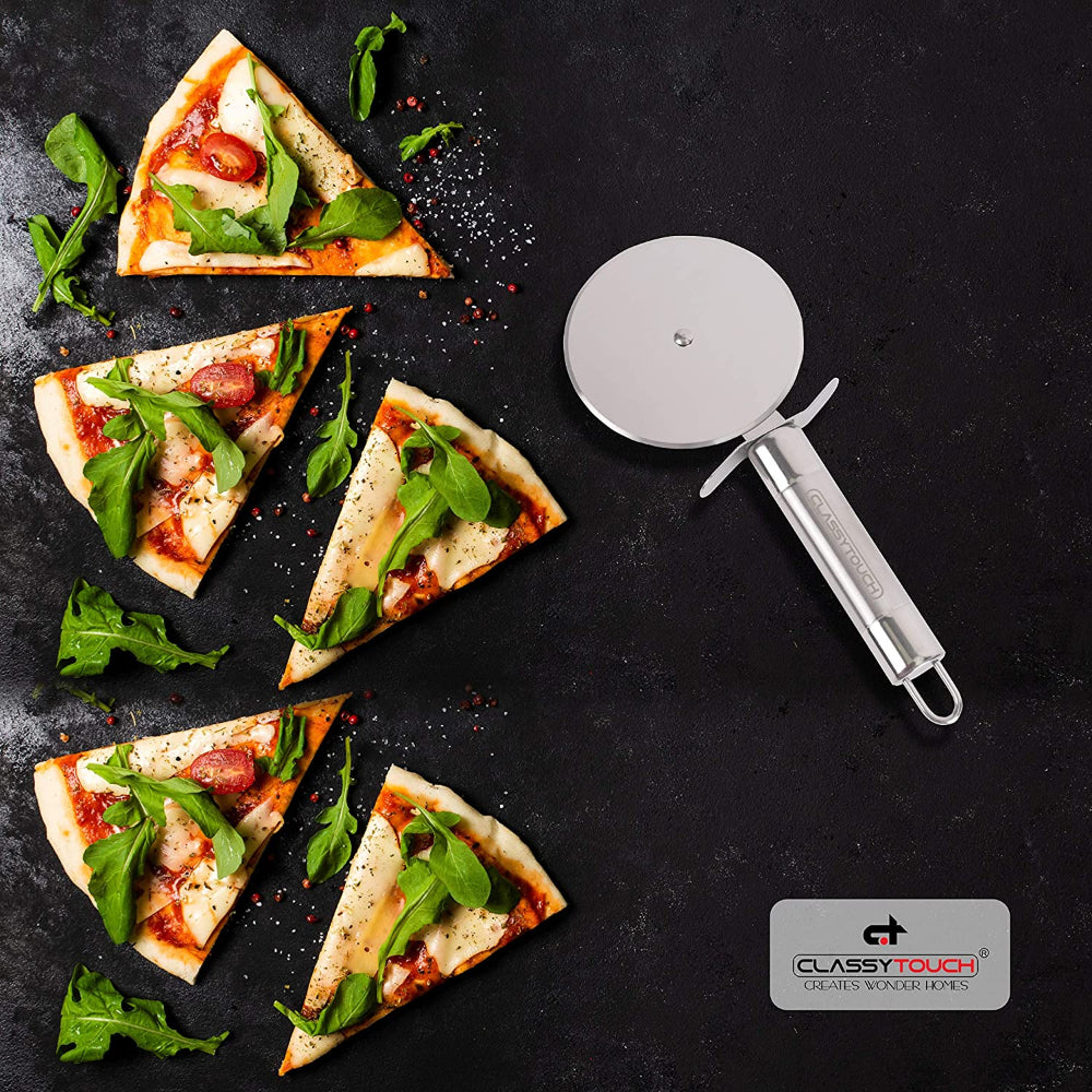Classy Touch Stainless Steel Pizza Cutter | Wheel Slicer | Silver