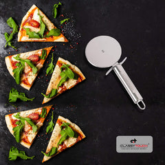 Classy Touch Stainless Steel Pizza Cutter | Wheel Slicer | Silver