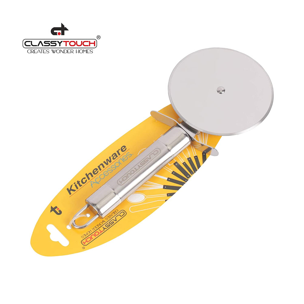 Classy Touch Stainless Steel Pizza Cutter | Wheel Slicer | Silver