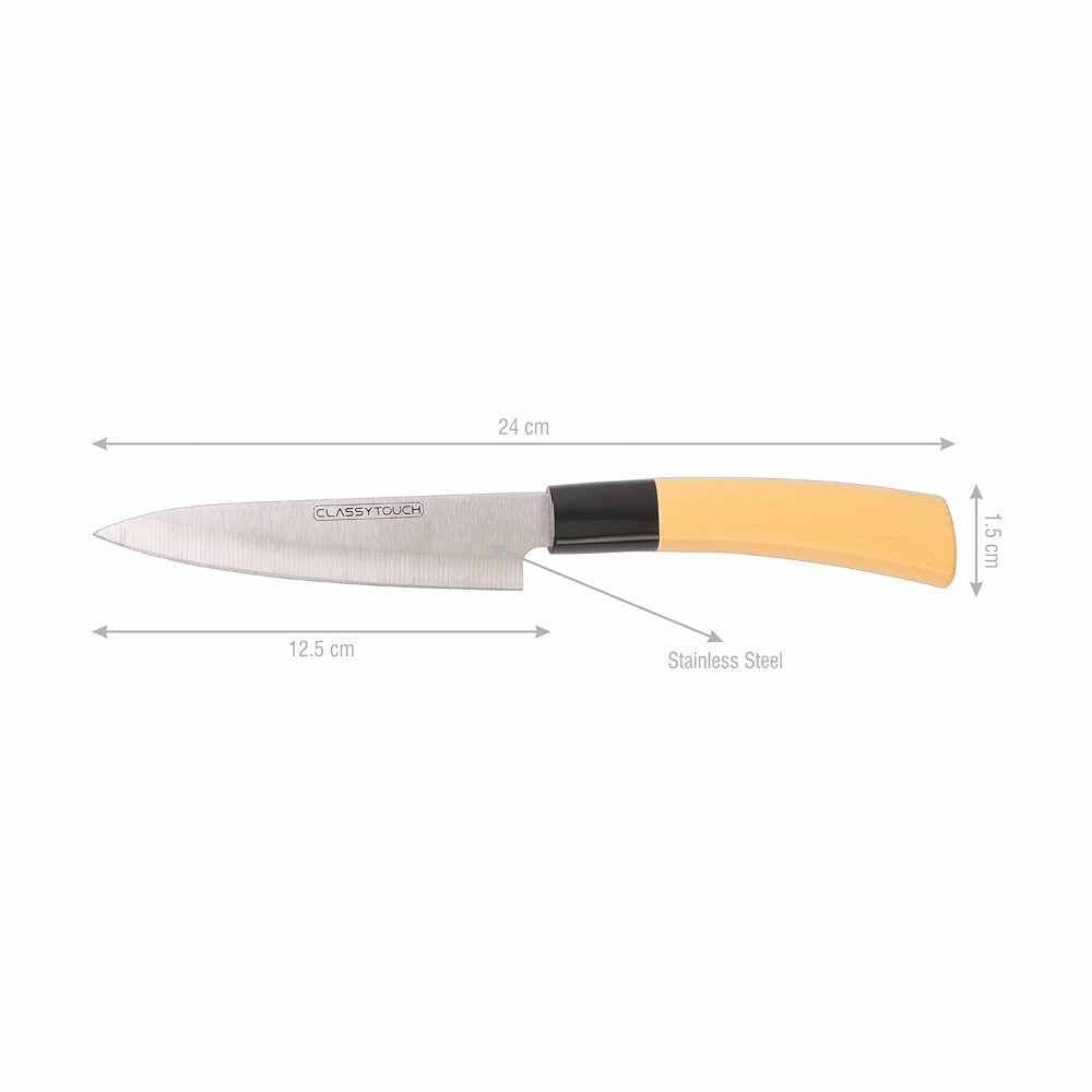 Classy Touch Stainless Steel Chef Knife with Wood Textured ABS Plastic Handle | Cream