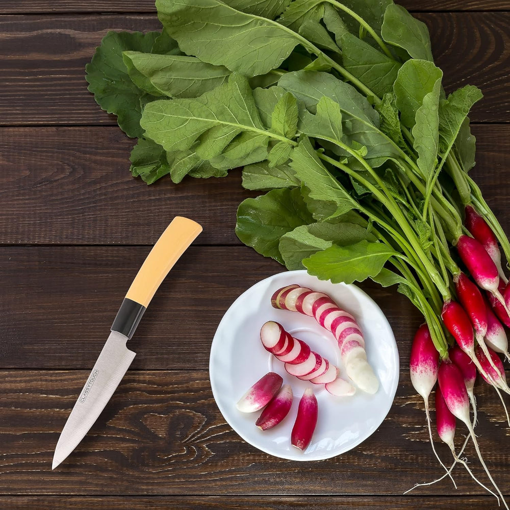 Classy Touch Stainless Steel Chef Knife with Wood Textured ABS Plastic Handle | Cream