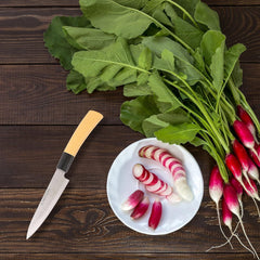 Classy Touch Stainless Steel Chef Knife with Wood Textured ABS Plastic Handle | Cream
