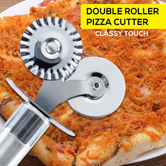 Classy Touch Double Roller Pizza Cutter | Silver