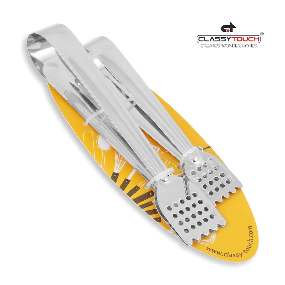 Classy Touch Stainless Steel Kitchen Tong | Silver | Set of 2 Pcs