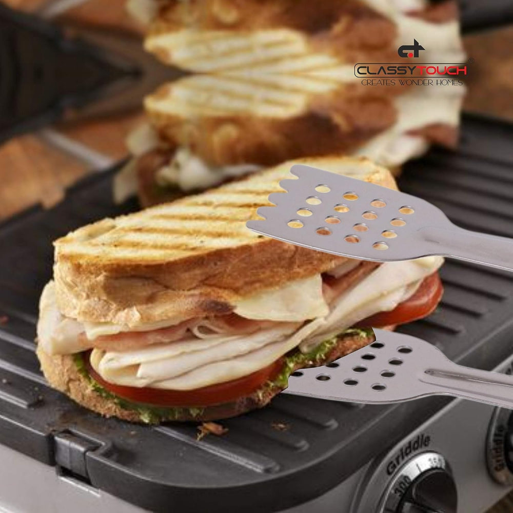 Classy Touch Stainless Steel Kitchen Tong | Silver | Set of 2 Pcs