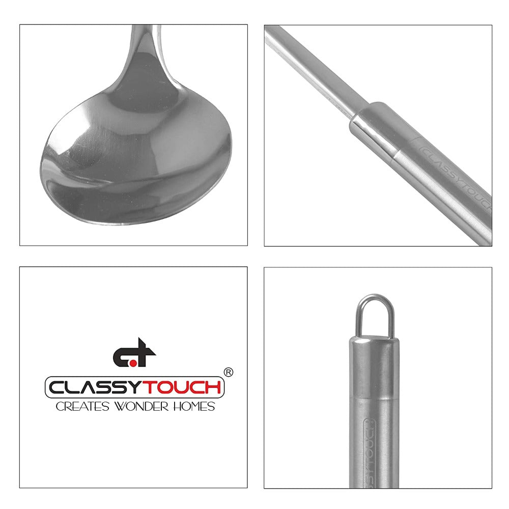 Classy Touch Stainless Steel Long Rice Ladle | Silver