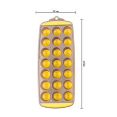 Classy Touch Round Easy Push Premium Pop-Up Ice Cube Tray | 21 Cubes | Yellow & Grey
