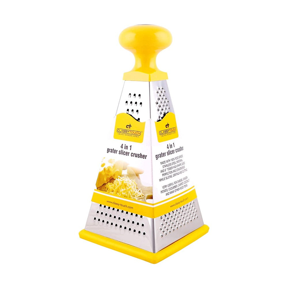 Classy Touch Stainless Steel Unique 4 in 1 Grater/Slicer - CT372 | Yellow & Silver
